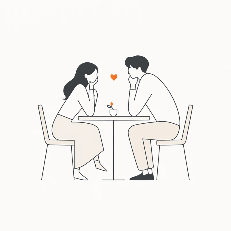 카페에서 마주 앉아 서로를 바라보는 두 사람 — 썸